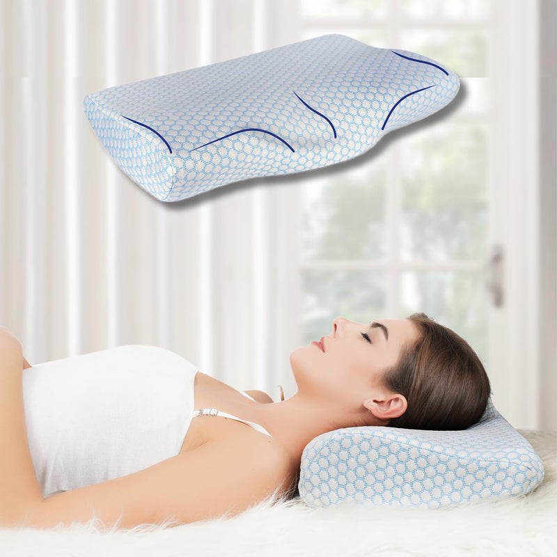 Dormyo Ergo Flakes Butterfly Contour Memory Foam Pillow, Hypoallergenic Orthopedic Neck Pillow, Back Sleepers Designer Outer Cover,Pack of 1 - Image 1