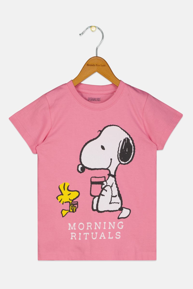 Peanuts Toddlers Girl Short Sleeve Graphic T Shirt, Pink - Image 1