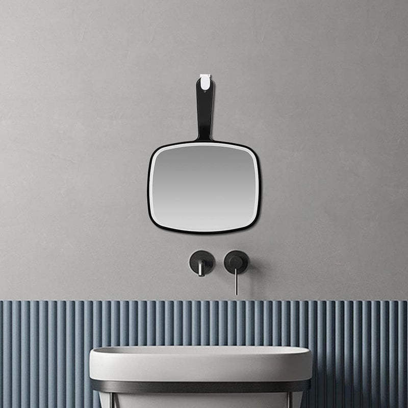 Koonero مرآة يدوية كبيرة للتثبيت على الحائط مزودة بمقبض، مناسبة للاستخدام في المنزل أو الصالون أو أثناء السفر (مربعة، سوداء، أبعاد 10.3 بوصة × 7.3 بوصة) - Image 5