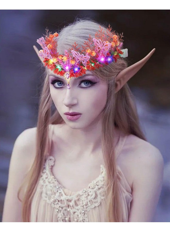 Campsis Led Fairy Headpiece Light Up Elf Crown Butterfly Forest Vshape Headbands Berry Woodland Head Piece Renaissance Costume Headwear For Women And Girls - Image 3