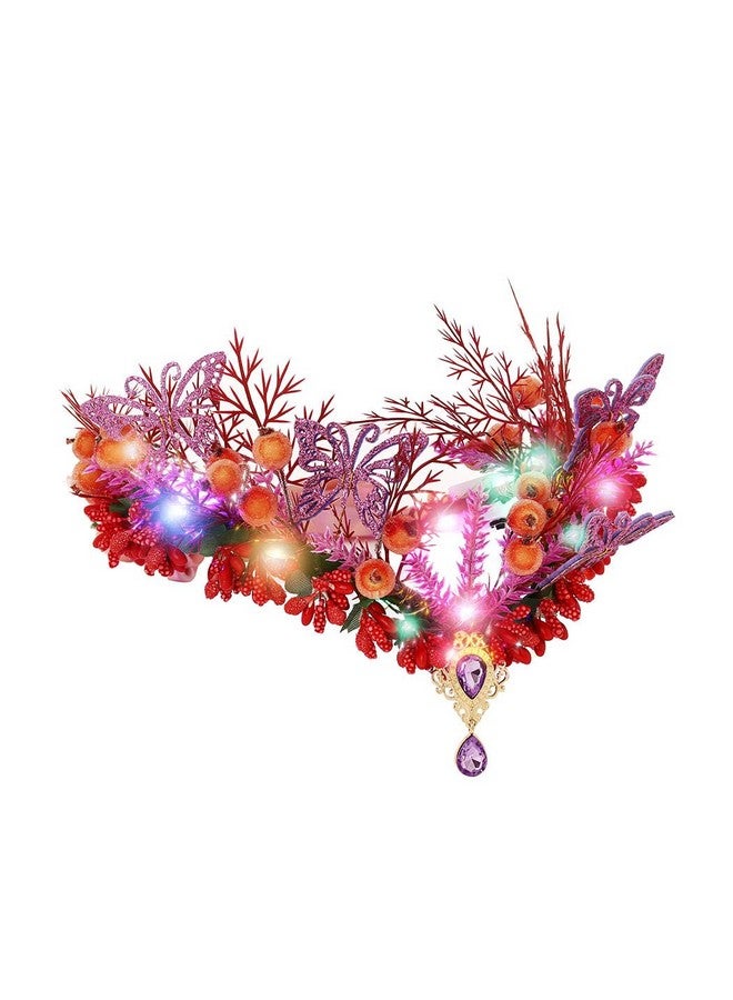 Campsis Led Fairy Headpiece Light Up Elf Crown Butterfly Forest Vshape Headbands Berry Woodland Head Piece Renaissance Costume Headwear For Women And Girls - Image 1