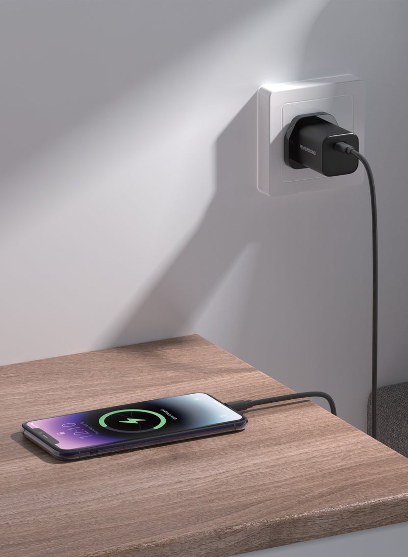 ريفرسونج شاحن PowerKub30 السريع PD 3.0 بقوة 30 واط، ومخرج من النوع C، وشريحة ذكية، وحماية متعددة، وتوافق واسع، ومحول حائط صغير الحجم لأجهزة iPhone وSamsung وiPad والمزيد - أسود - Image 2