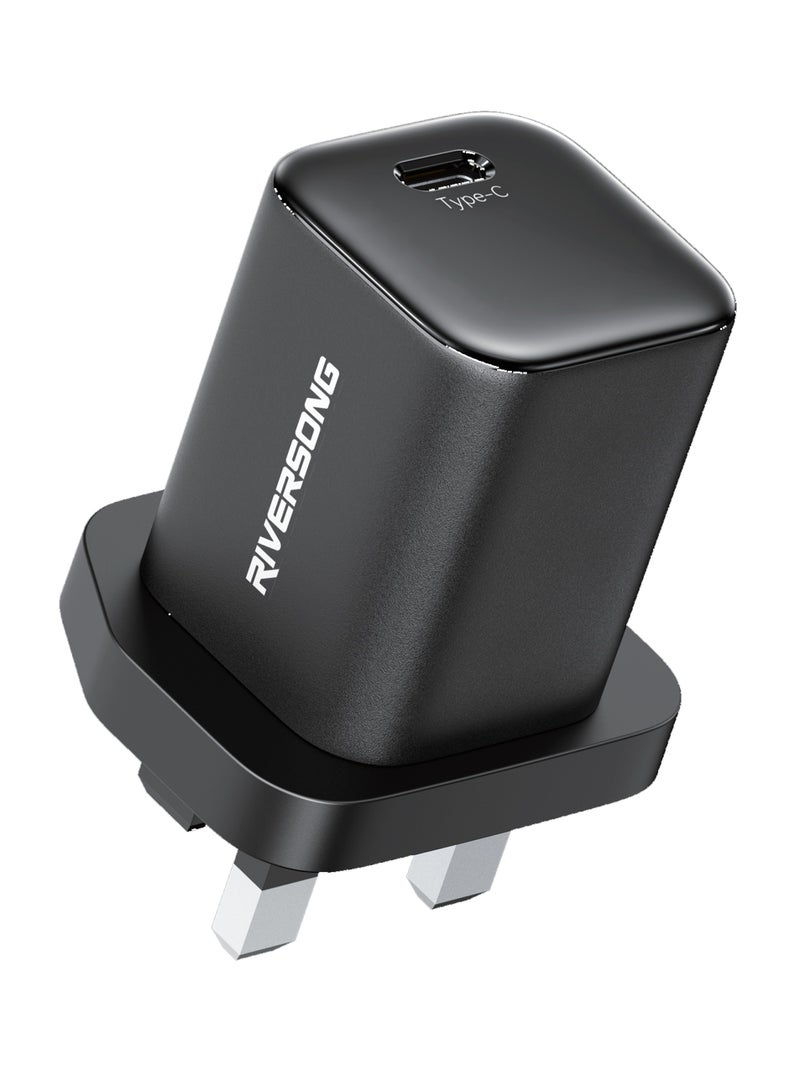 ريفرسونج شاحن PowerKub30 السريع PD 3.0 بقوة 30 واط، ومخرج من النوع C، وشريحة ذكية، وحماية متعددة، وتوافق واسع، ومحول حائط صغير الحجم لأجهزة iPhone وSamsung وiPad والمزيد - أسود - Image 1