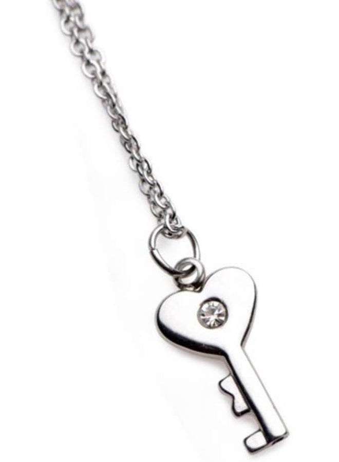 Shein Couple Lock & Key Bracelet Necklace Set, Stainless Steel Matching Jewelry with Silver Cuban Link Bracelet & Key Pendant - Image 3