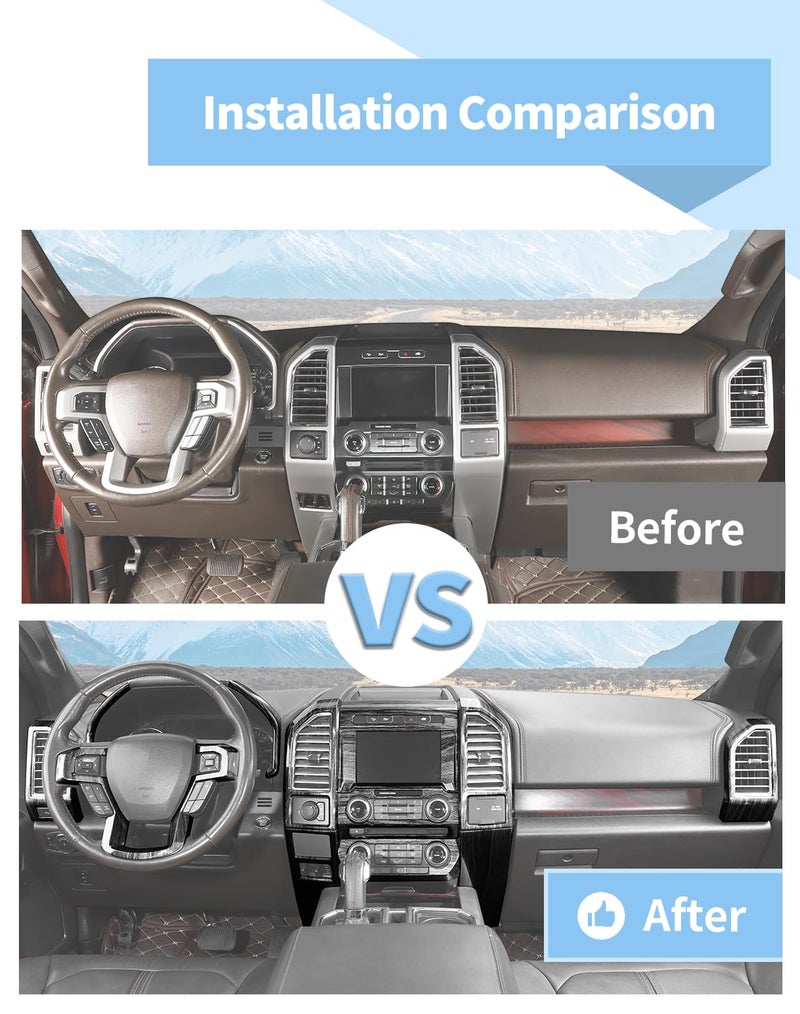 Voodonala 16PCS Black Wood Grain Center Console Dash Interior Accessories Trim Compatible with Ford F150 2015 2016 2017 2018 2019 2020 - Image 2
