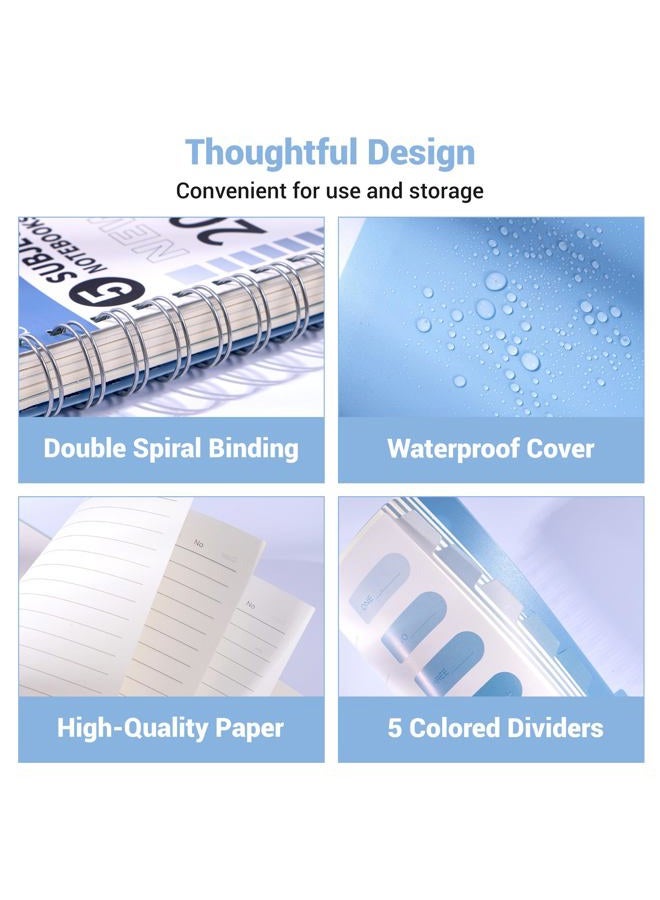 Flying Eagle 4 PCS Small 5 Subject Notebook 4"x6" Cute Spiral Notebook 208 Pages College Ruled Waterproof Cover Colorful Dividers Writable Tabs Note Taking for School Work - Image 4