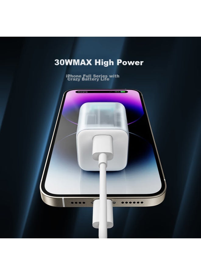 Cuktech Kuotai Ke Apple Charger, 30w Gallium Nitride Fast Charging Head, Compatible With Iphone 16/15 Pro Max, Ipad Tablet, Type-c Charger Plug, White Transparent - Image 1