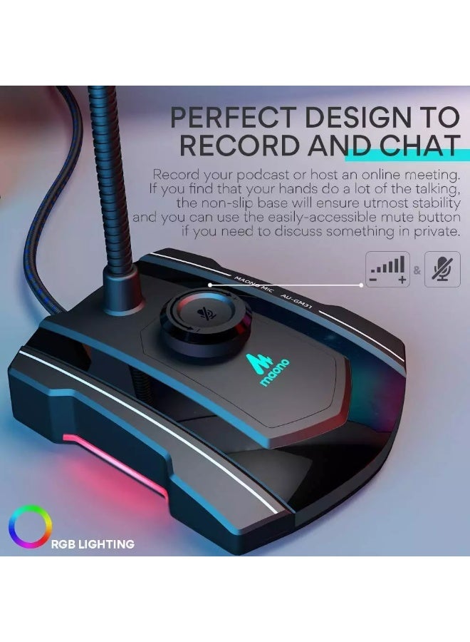 Maono AU-GM30 USB Computer Microphone  Omnidirectional Gooseneck Condenser with Mute Button, Gain Adjustment and Headphone Jack  - Image 4