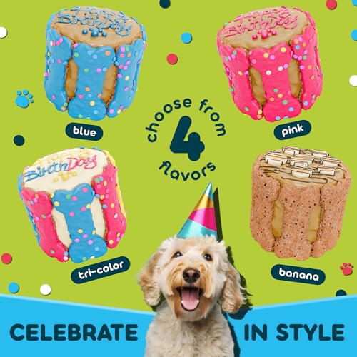 BETAPET Dog Birthday Cake for Dogs to Eat - Rice Cake Based Dessert Made with Dog Birthday Treats and Human Grade Ingredients Gift for Puppy (5"x5"x5", Tri-Color) - Image 4