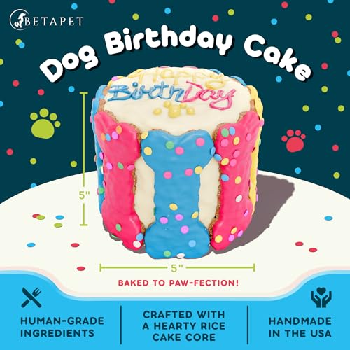 BETAPET Dog Birthday Cake for Dogs to Eat - Rice Cake Based Dessert Made with Dog Birthday Treats and Human Grade Ingredients Gift for Puppy (5"x5"x5", Tri-Color) - Image 2