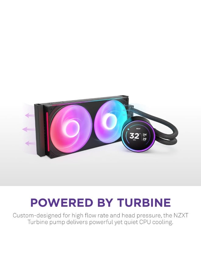 NZXT Kraken Elite 280 RGB 280mm AIO Liquid CPU Cooler, 2.72" IPS LCD Display, 2x 140mm RGB Fans, Asetek 7th Gen Pump, LGA 1700/1200/115x, AM5/AM4, 400mm Sleeved Tubing, CAM Software, Black | RL-KR28E-B2 - Image 2