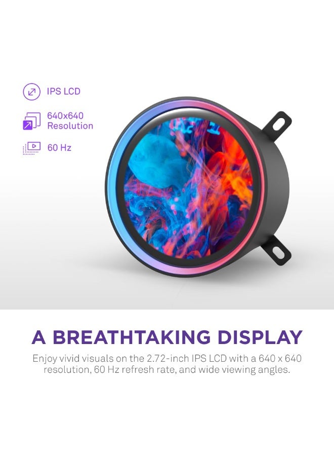 NZXT Kraken Elite 280 RGB 280mm AIO Liquid CPU Cooler, 2.72" IPS LCD Display, 2x 140mm RGB Fans, Asetek 7th Gen Pump, LGA 1700/1200/115x, AM5/AM4, 400mm Sleeved Tubing, CAM Software, Black | RL-KR28E-B2 - Image 3