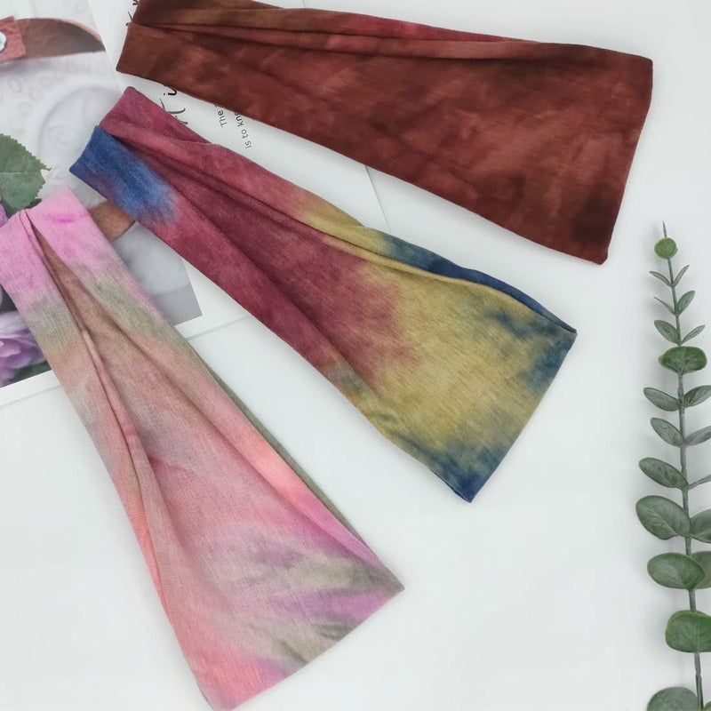 YONUF Headbands For Women Workout Wide Headband Yoga Head Bands For Women's Hair Accessories Fashion Band Tie Dye 6 Pack - Image 4