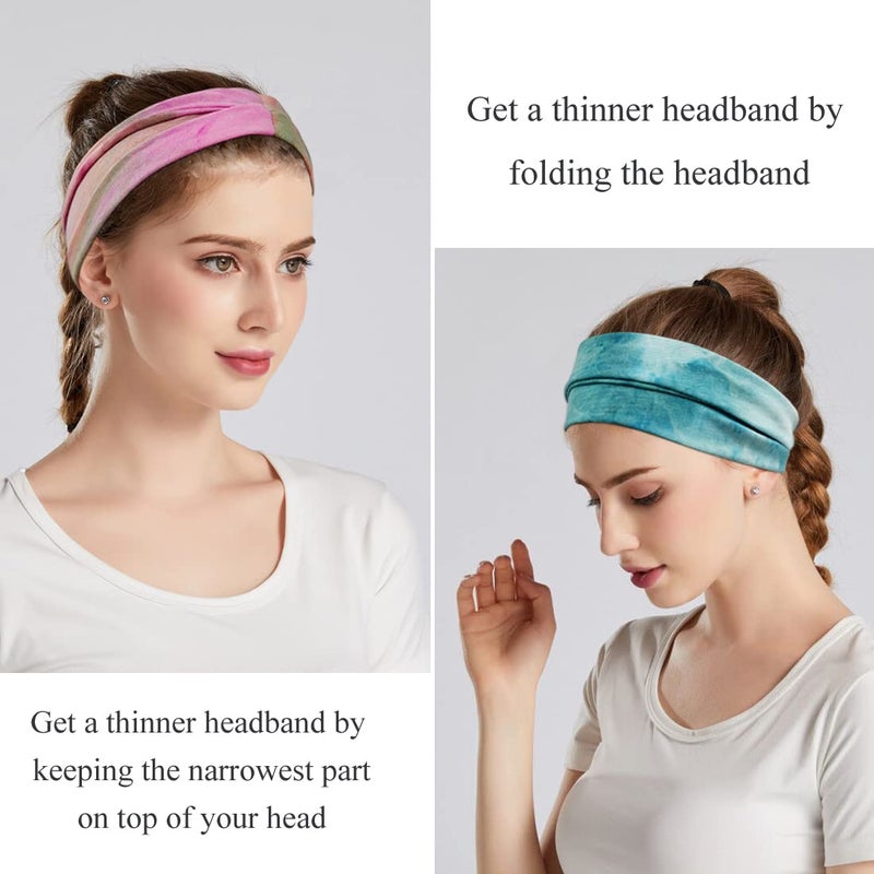 YONUF Headbands For Women Workout Wide Headband Yoga Head Bands For Women's Hair Accessories Fashion Band Tie Dye 6 Pack - Image 3