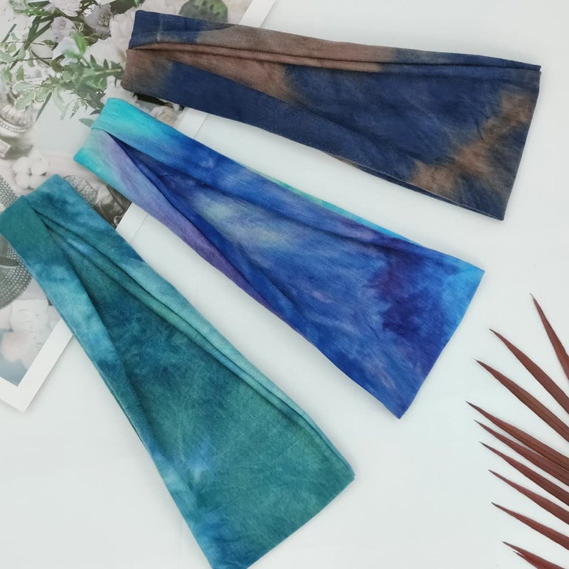 YONUF Headbands For Women Workout Wide Headband Yoga Head Bands For Women's Hair Accessories Fashion Band Tie Dye 6 Pack - Image 5