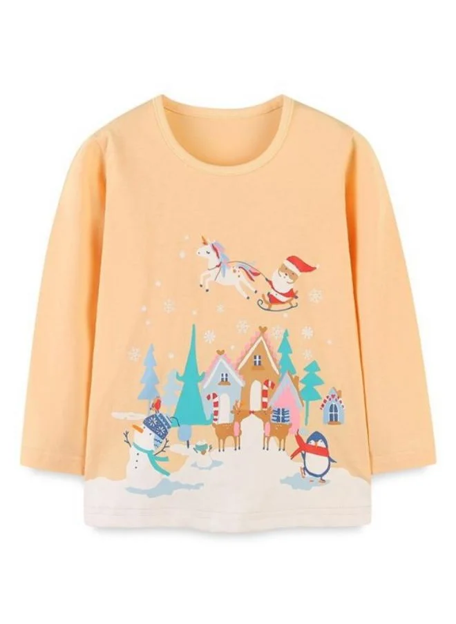 YUNIQEE Orange Printed Long Sleeve Crew Neck T-Shirt