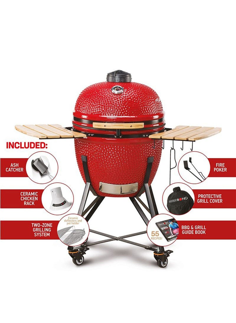 Kamado BONO Grande 23" Red – Large Premium Ceramic Charcoal Grill & Smoker for Outdoor BBQ, Garden & Patio | High-Capacity Kamado Grill Oven Smoker | Durable, Stylish & Perfect for Family Gatherings & Parties - Image 5