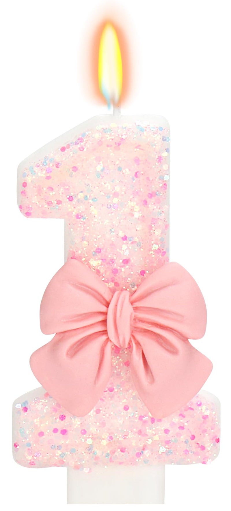 ElekFX Birthday Candle for Cake 1 Candle Pink Glitter with Bowknot 276 inch Happy Birthday Candle Cake Topper Decoration for 1 Year Old Birthday Party Number 1