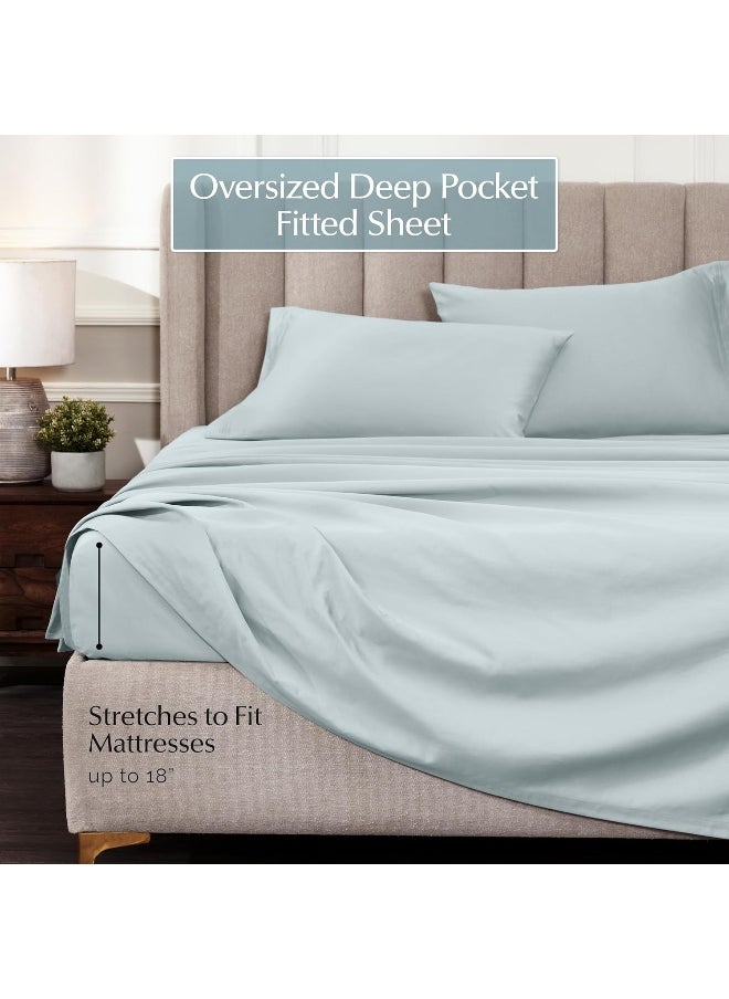 Superior - SUPERIOR Egyptian Cotton 1000 Thread Count Extra Deep Pocket Sheet Set, Includes 1 Fully Elasticized Fitted Sheet, 1 Flat Sheet, 2 Pillowcases, Bedding Essentials Decor, California King, Baby Blue - Image 1
