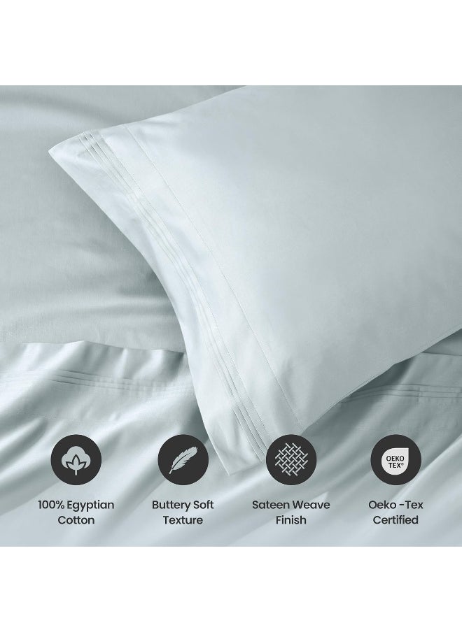 Superior - SUPERIOR Egyptian Cotton 1000 Thread Count Extra Deep Pocket Sheet Set, Includes 1 Fully Elasticized Fitted Sheet, 1 Flat Sheet, 2 Pillowcases, Bedding Essentials Decor, California King, Baby Blue - Image 1