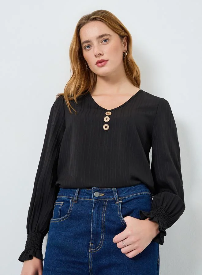 Take Two Women Texture Button Detail Long Sleeve Top