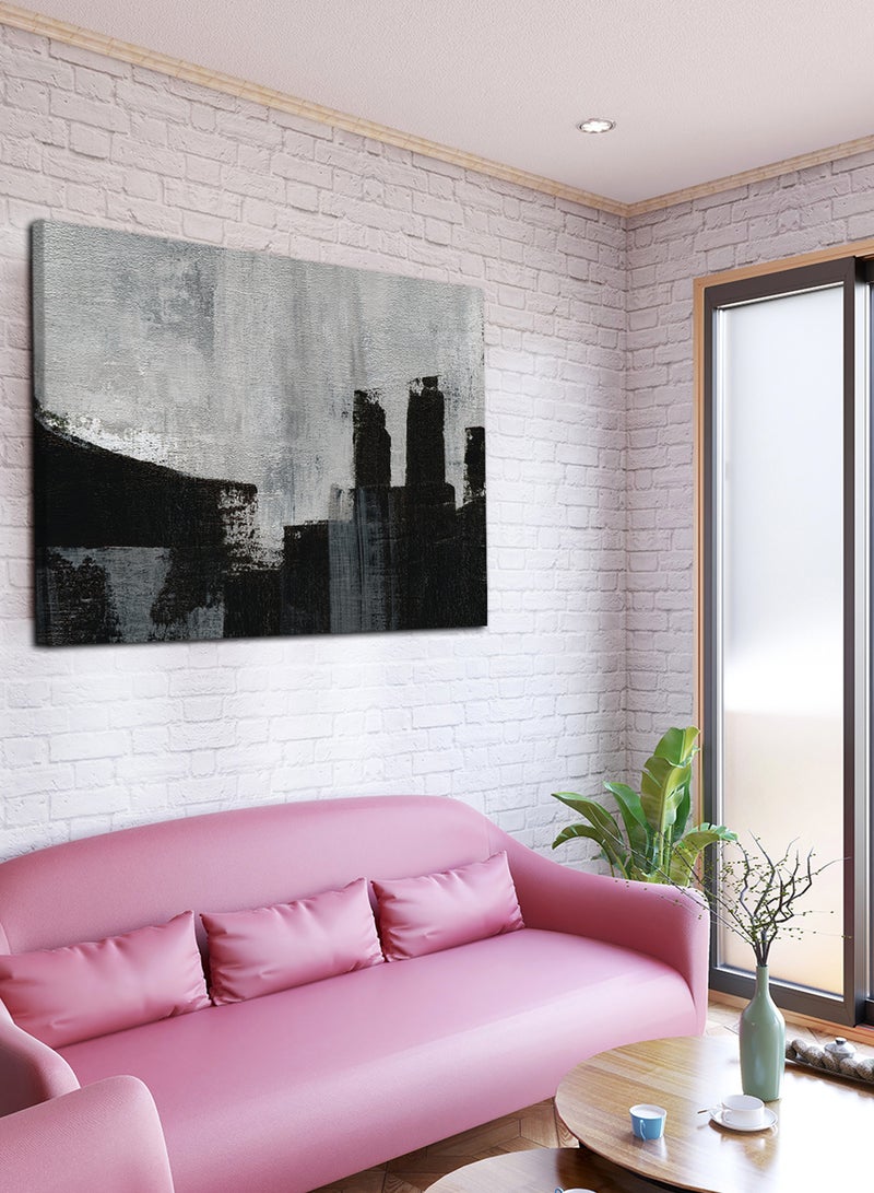 LOWHA Canvas Wall Art Stretched Over Wooden Frame with City Scape Painting - Image 3