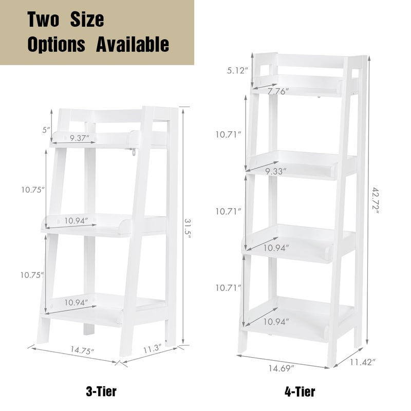 UTEX 4-Tier Ladder Shelf, Freestanding Bathroom Shelf, Open Wood Shelving Unit, Bathroom Floor Ladder Shelf (White) - Image 3
