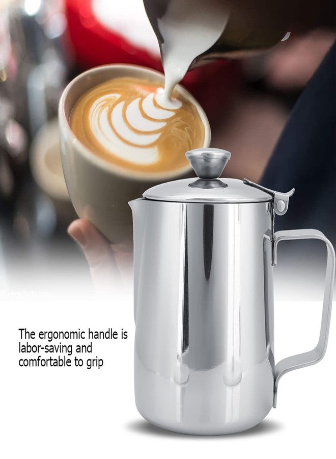 Estink Milk Frothing Pitcher, Stainless Steel Coffee Cup Mug Milk Frothing Pitcher Jug with Lid and Handle Latte Coffee Art for Home Office Kitchen Coffee Shop, Silver(2000ml) - Image 3