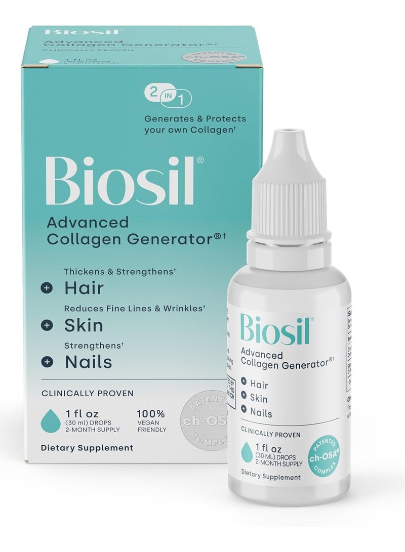 بيوسيل مُولِّد الكولاجين من Biosil - قطرات 1 أونصة سائلة - مع مُركَّب ch-OSA الحاصل على براءة اختراع - يُولِّد ويحمي الكولاجين الخاص بك - خالٍ من الكائنات المُعَدَّلة وراثيًا - إمداد لمدة 60 يومًا - Image 1