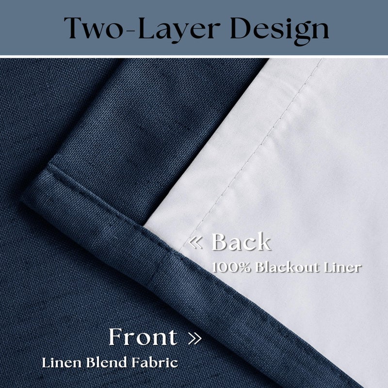 TWODRAPES Indigo Navy Pleated Linen Blackout Curtains 90 Inches Long for Bedroom Living Room Pinch Pleat Black Out Thermal Insulated Ring Hooks Back Tab Room Darkening Drapes Dark Blue Curtains with Liner - Image 4