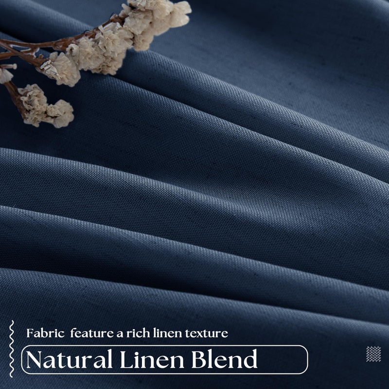 TWODRAPES Indigo Navy Pleated Linen Blackout Curtains 90 Inches Long for Bedroom Living Room Pinch Pleat Black Out Thermal Insulated Ring Hooks Back Tab Room Darkening Drapes Dark Blue Curtains with Liner - Image 5