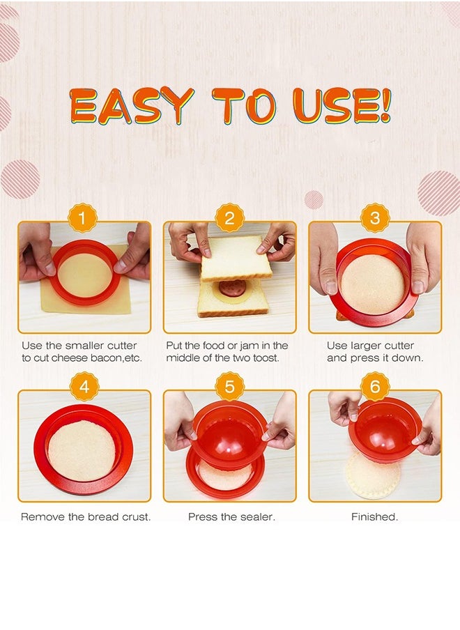 Sweet Life Sandwich Cutter and Sealer, uncrustable Sandwich Maker, Sandwich Cutter for Kids, 4 Sets Bento Sandwich Cutter for Kids Bento Box, Round Heart Star, Sandwich Decruster Press Mold  - Image 3