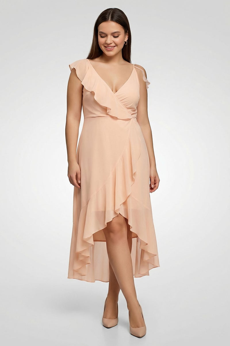 TWINSET Women Plain Sleeveless Midi Dress, Peach - Image 1
