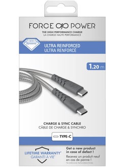 Force Power USB C to USB C Ultra Reinforced Cable 1.2M Lifetime Warranty Gray