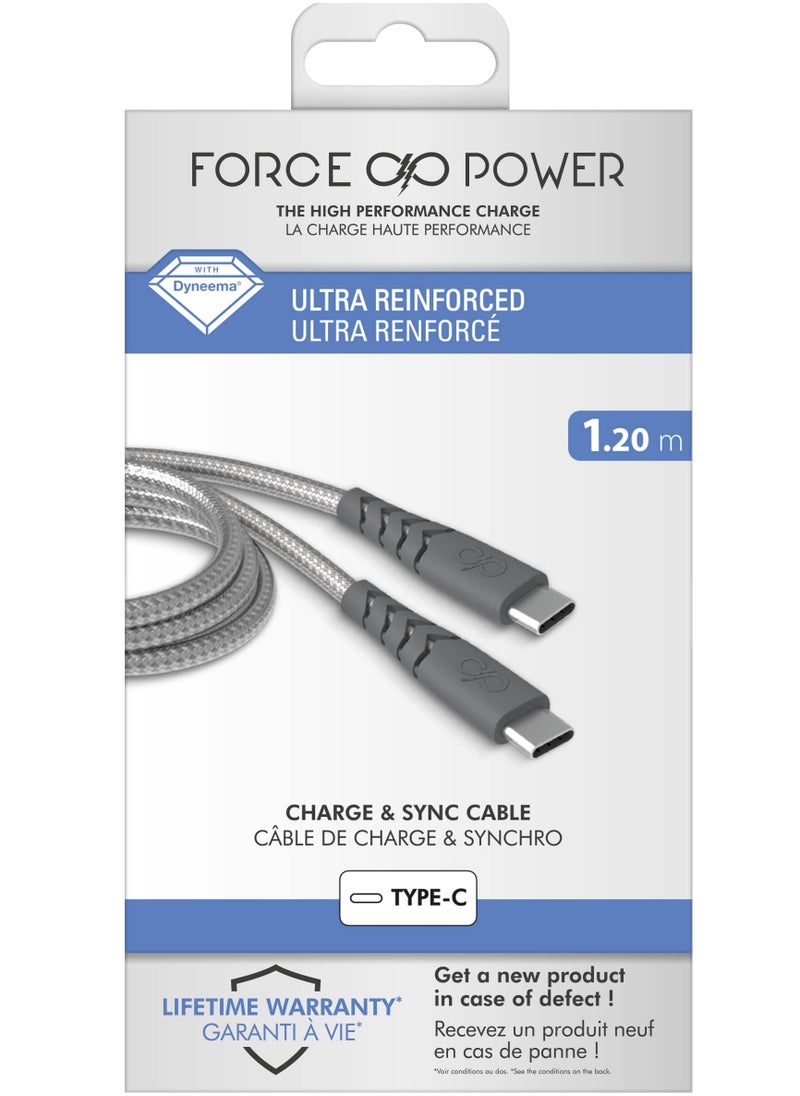 FORCE - Force Power USB C to USB C Ultra Reinforced Cable 1.2M Lifetime Warranty Gray - Image 1