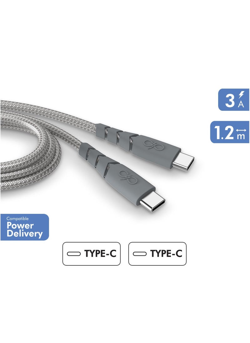 FORCE - Force Power USB C to USB C Ultra Reinforced Cable 1.2M Lifetime Warranty Gray - Image 1