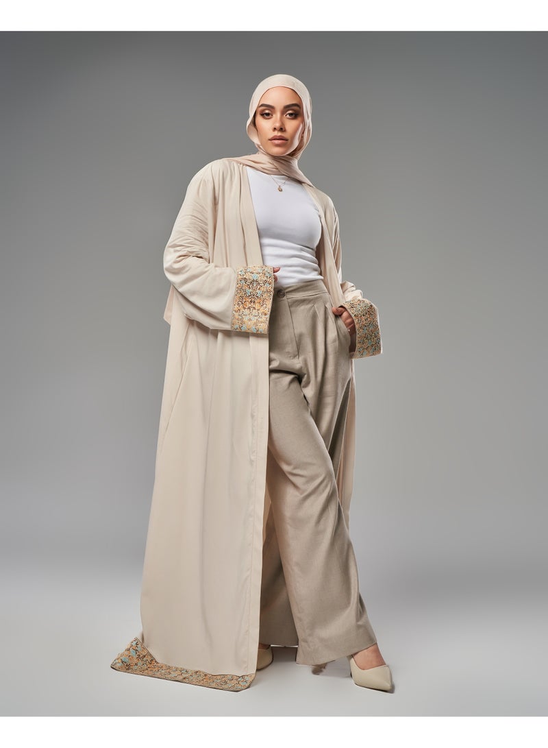 Lavezzi Abaya - | Elegant Embroidered Modest Cardigan for Women | Lightweight Kaftan, Flowy Fabric | Perfect for Special Occasions, Ramadan & Eid - Beige - Image 1
