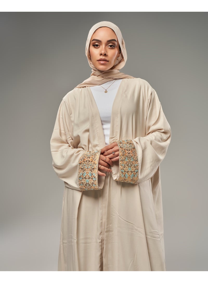 Lavezzi Abaya - | Elegant Embroidered Modest Cardigan for Women | Lightweight Kaftan, Flowy Fabric | Perfect for Special Occasions, Ramadan & Eid - Beige - Image 3