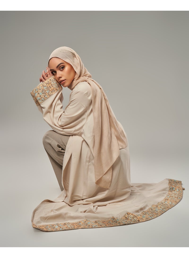 Lavezzi Abaya - | Elegant Embroidered Modest Cardigan for Women | Lightweight Kaftan, Flowy Fabric | Perfect for Special Occasions, Ramadan & Eid - Beige - Image 4