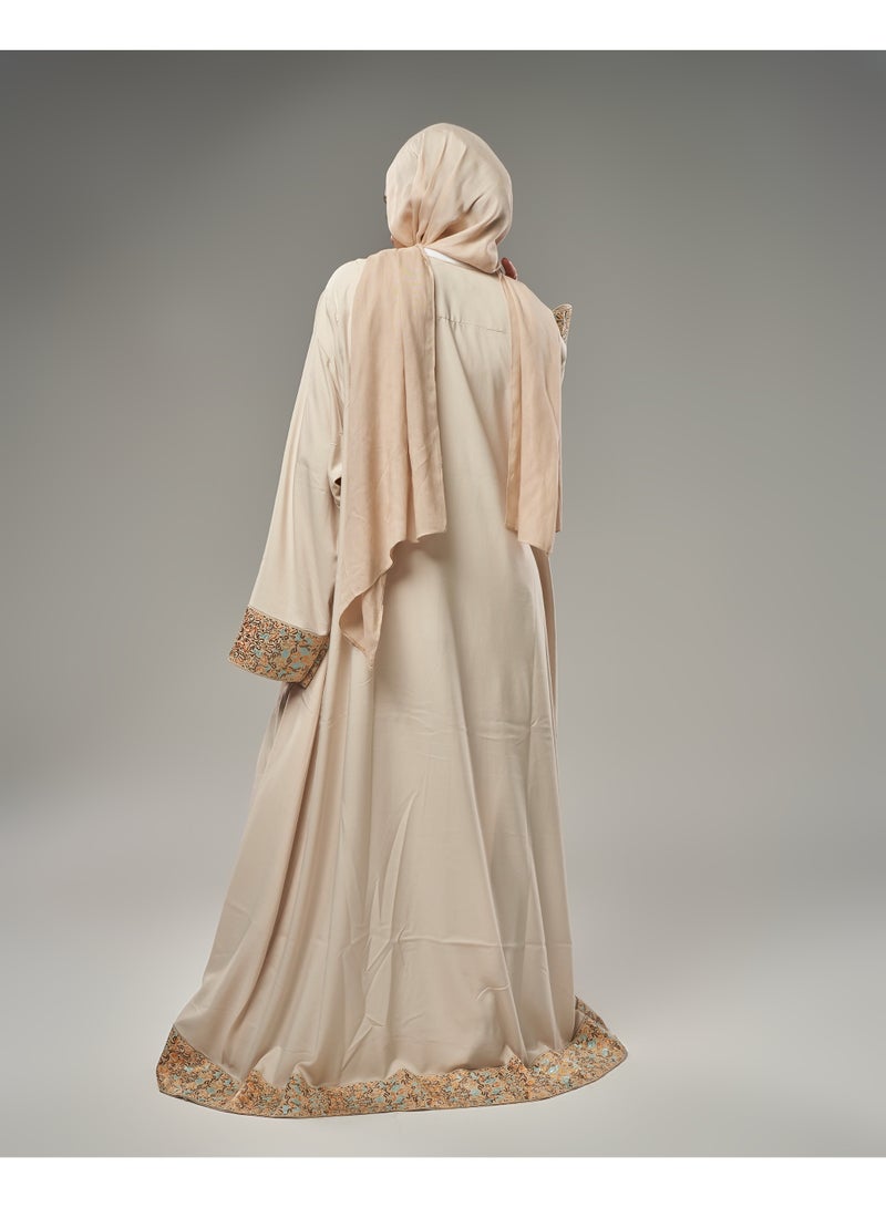 Lavezzi Abaya - | Elegant Embroidered Modest Cardigan for Women | Lightweight Kaftan, Flowy Fabric | Perfect for Special Occasions, Ramadan & Eid - Beige - Image 2