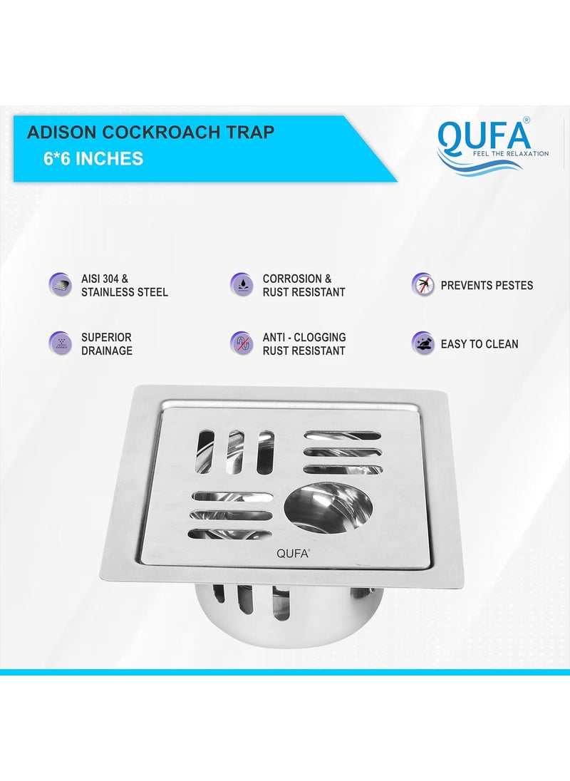QUFA - QUFA Floor Drain 304Grade Stainless Steel Drain Jali 2 Types of inches Floor Drainer with Cockroach Trap Adison 6X6 INCH - Image 1