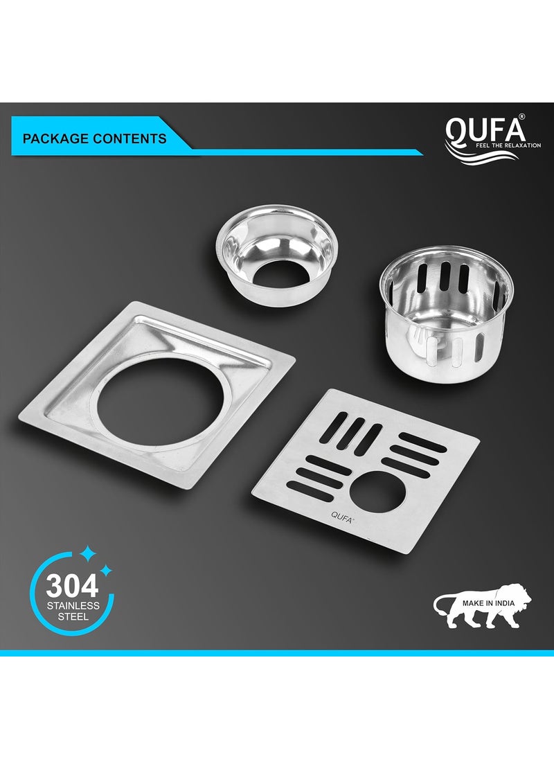 QUFA - QUFA Floor Drain 304Grade Stainless Steel Drain Jali 2 Types of inches Floor Drainer with Cockroach Trap Adison 6X6 INCH - Image 1