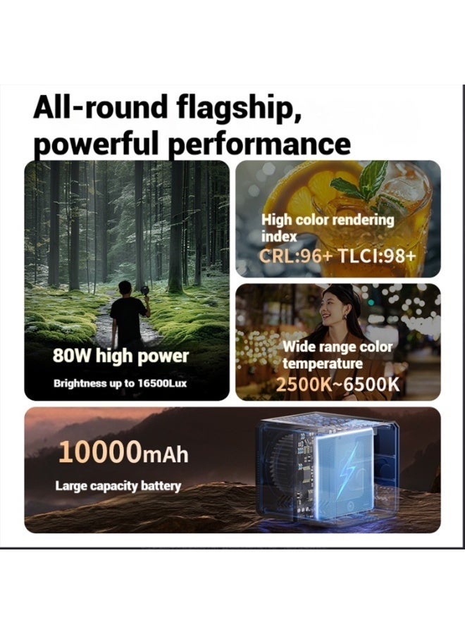 FlashHawk 80W Professional Handheld Photography Light, COB Portable LED Video Light with Softbox and Handheld Tripod, 2500-6500K CRI 96+ , 10000mAh Big Battery, Type-C power supply for Video Shooting, Outdoor Photography - Image 2
