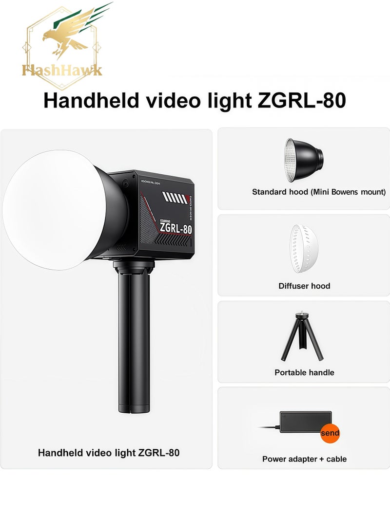 FlashHawk 80W Professional Handheld Photography Light, COB Portable LED Video Light with Softbox and Handheld Tripod, 2500-6500K CRI 96+ , 10000mAh Big Battery, Type-C power supply for Video Shooting, Outdoor Photography - Image 1
