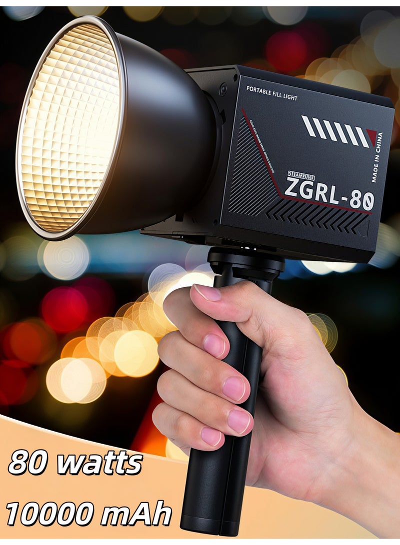 FlashHawk 80W Professional Handheld Photography Light - COB Portable LED Video Light with 10,000mAh Battery, 2800K-6500K Bi-Color, CRI 96+ & 8 Special Effects for Outdoor Shooting & Vlogging - Image 1