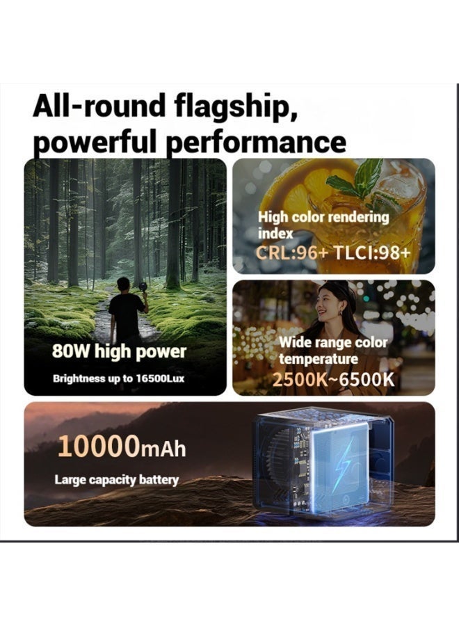 FlashHawk 80W Professional Handheld Photography Light - COB Portable LED Video Light with 10,000mAh Battery, 2800K-6500K Bi-Color, CRI 96+ & 8 Special Effects for Outdoor Shooting & Vlogging - Image 4