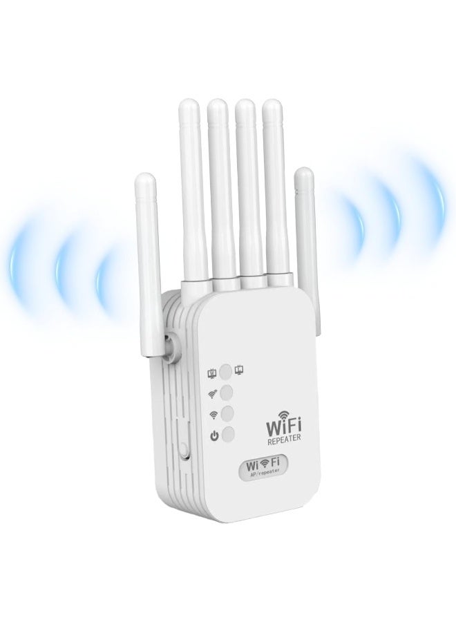 1200Mbps Wireless WiFi Repeater, 5G/2.4G Dual Band Wireless WiFi Range Extender, 6 Antenna Wireless Signal Booster, Internet Router Extender - White - Image 2