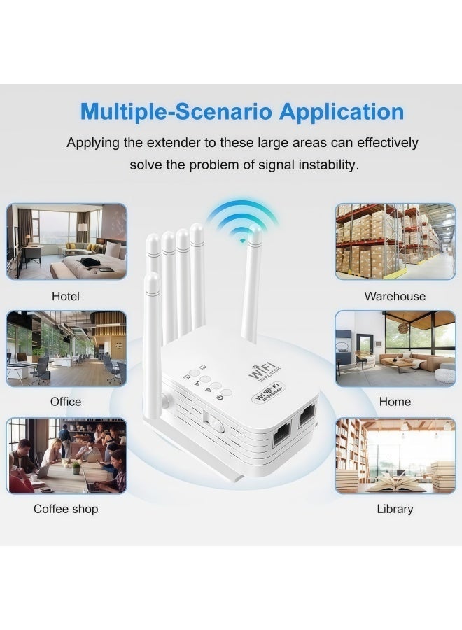 1200Mbps Wireless WiFi Repeater, 5G/2.4G Dual Band Wireless WiFi Range Extender, 6 Antenna Wireless Signal Booster, Internet Router Extender - White - Image 4