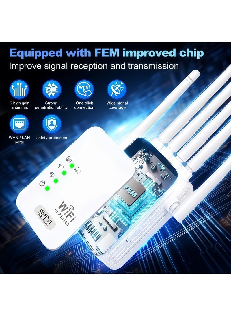 مكرر واي فاي لاسلكي 1200 ميجابت في الثانية، موسع نطاق واي فاي لاسلكي ثنائي النطاق 5G/2.4G، معزز إشارة لاسلكي بستة هوائيات، موسع جهاز توجيه الإنترنت - أبيض - Image 5