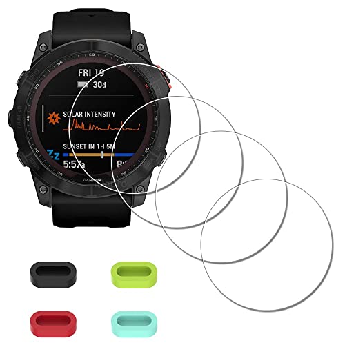 iDaPro [4Pack] Screen Protector for Garmin fenix 7X Pro Sapphire Solar/Fenix 7X Pro Solar/Fenix 7X Sapphire Solar/Fenix 7X Solar Watch Tempered Glass + Silicone Anti-dust Plugs Anti-Scratch - Image 1
